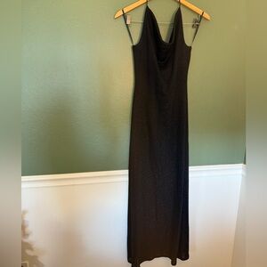 David Meister Black Metallic Shimmer Cowl Neck Slip Gown Size 8